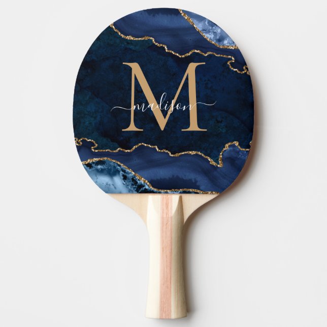 Raquette De Ping Pong Glam Navy Blue Gold Parties scintillant Agate Géod (Devant)