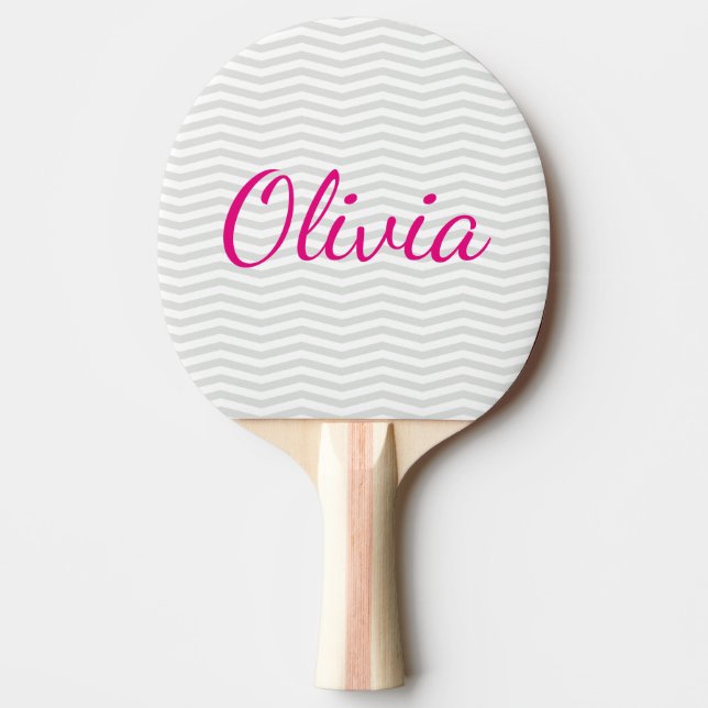 Raquette De Ping Pong Glamour Simplicité Gris Chevron avec Nom Gras (Devant)