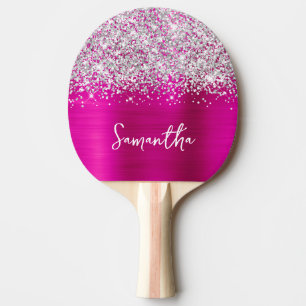 Raquette De Ping Pong Glittery Silver Hot Pink Glam Nom