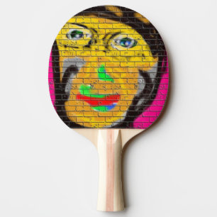 Raquette De Ping Pong Graffiti Wall Sports Homme Portrait rose jaune Art