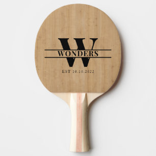 Raquette De Ping Pong Grain de bois clair personnalisé avec monogramme