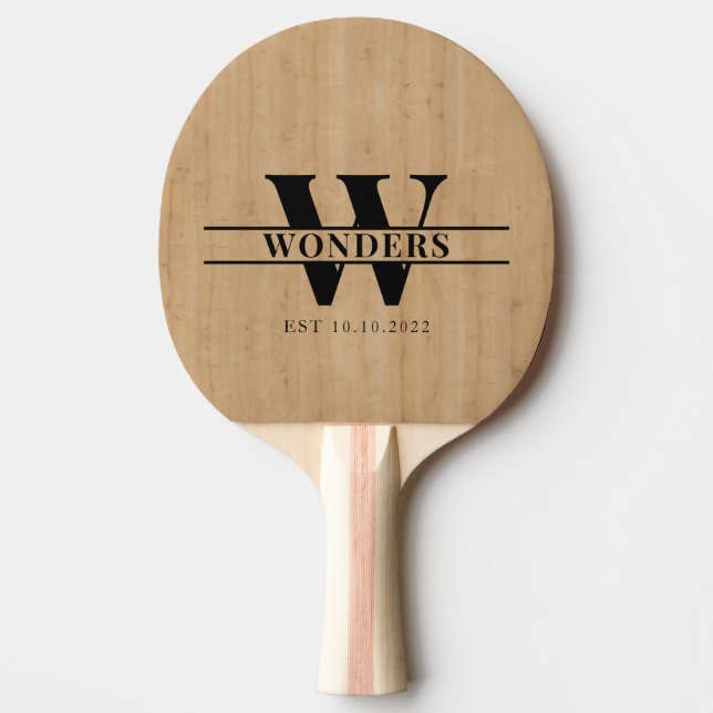 Raquette De Ping Pong Grain de bois clair personnalisé avec monogramme (Devant)