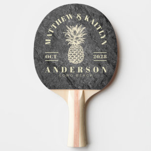 Raquette De Ping Pong Granit Noir Moderne Tropical Mariage au Ananas