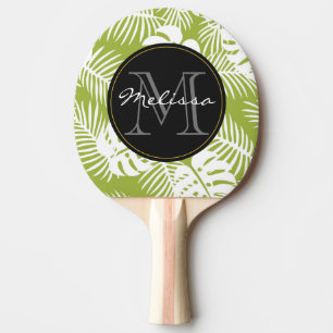 Raquette De Ping Pong Green Palm Feuille Rainforest Motif Monogram
