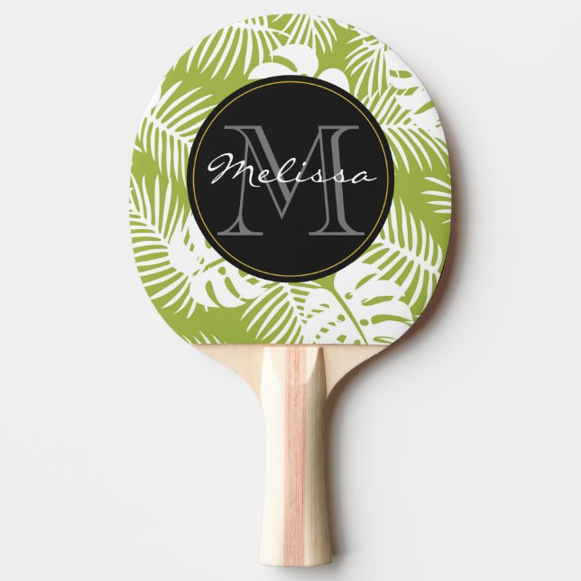 Raquette De Ping Pong Green Palm Feuille Rainforest Motif Monogram (Devant)