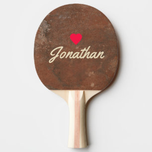 Raquette De Ping Pong Grès Brun Vintage Signature Cœur