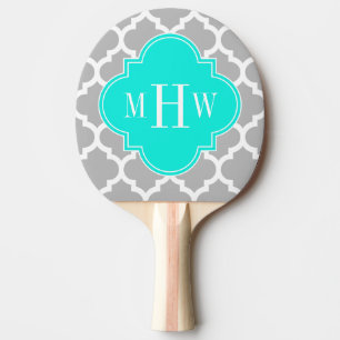 Raquette De Ping Pong Gris Blanc Marocain #5 Brt Aqua 3 Monogramme initi