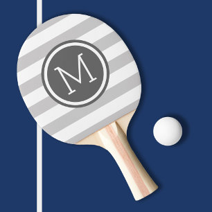 Raquette De Ping Pong Gris et rayures de preppy de charbon Monogramme
