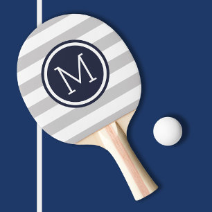 Raquette De Ping Pong Gris et rayures Preppy de la marine Monogramme