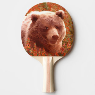 Raquette De Ping Pong Grizzly Bear Cub dans Fireweed Peinture Art de la 