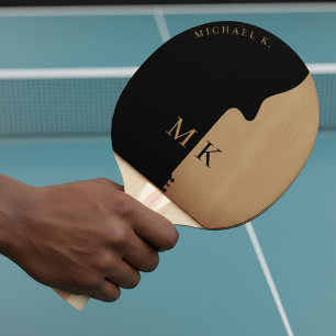 Raquette De Ping Pong Guitare Silhouette Bois Brun Monogramme Nom