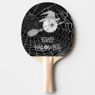 Raquette De Ping Pong Halloween balai sorcière, globe oculaire effrayant