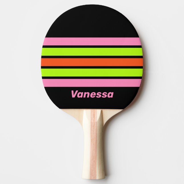 Raquette De Ping Pong HI-VIS and Pink Across Striping with Name (Devant)
