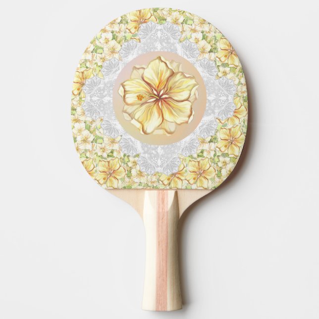 Raquette De Ping Pong Hibiscus & dentelle JAUNE (Devant)