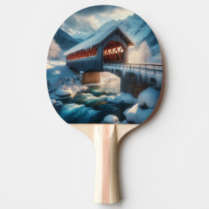 Raquette De Ping Pong Hiver, pont enneigé et rivière