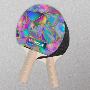 Raquette De Ping Pong Holographe élégant chic faux or