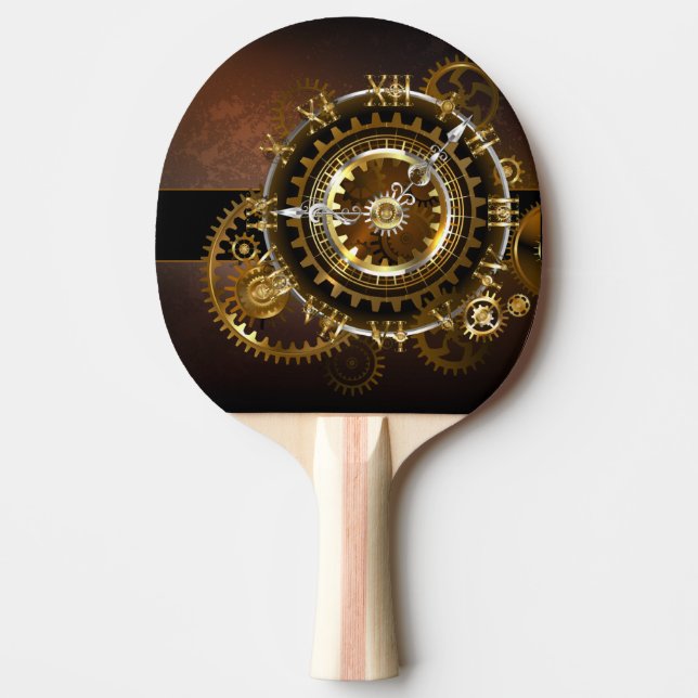 Raquette De Ping Pong Horloge Steampunk avec des engrenages anciens (Devant)