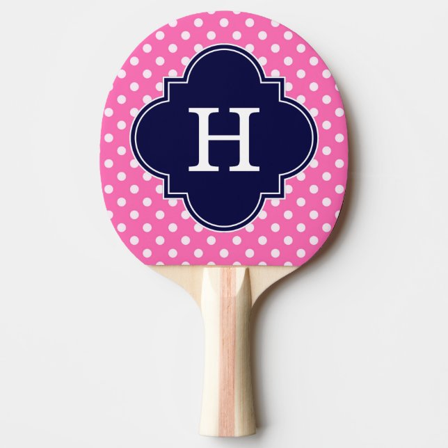 Raquette De Ping Pong Hot Pink #2 Wht Polka Dot Navy Quatrefoil (Devant)
