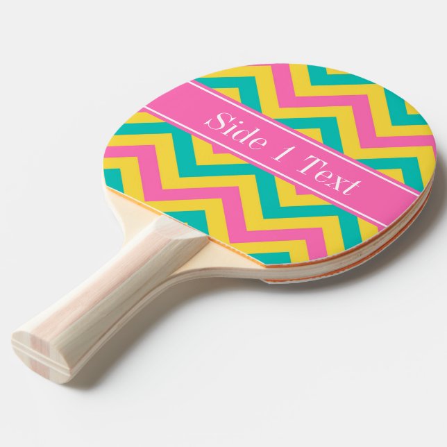 Raquette De Ping Pong HotPink2 Ananas Turquoise LG Chevron Nom Monogramm (Devant Angle)