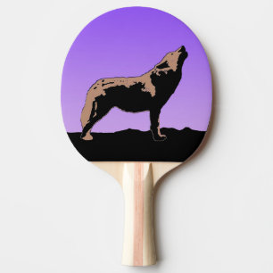 Raquette De Ping Pong Howling Wolf at Sunset - Art faunique original