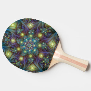 Raquette De Ping Pong Illuminé Abstrait brillant Turquoise violet Fracta