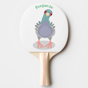 Raquette De Ping Pong Illustration de dessin animé de pigeon curieux drô