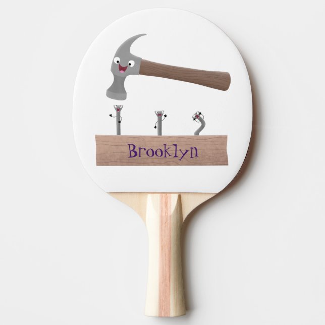 Raquette De Ping Pong Illustration de dessin mignon, marteau et ongles (Devant)