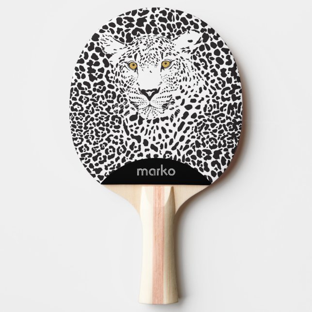 Raquette De Ping Pong Illustration de la tête de léopard noir (Devant)
