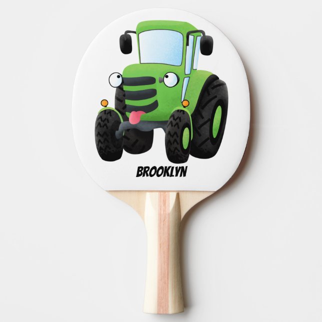 Raquette De Ping Pong Illustration du joli joyeux tracteur agricole vert (Devant)