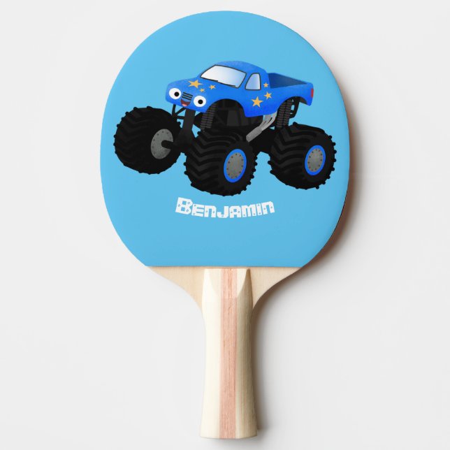 Raquette De Ping Pong Illustration d'un camion monstre bleu mou (Devant)