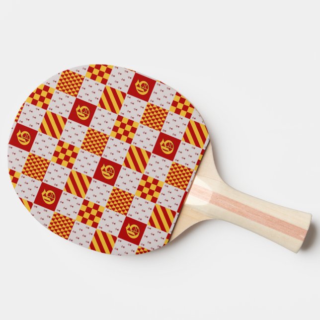 Raquette De Ping Pong Imaginaire magique médiéval rouge jaune héraldique (Côté)