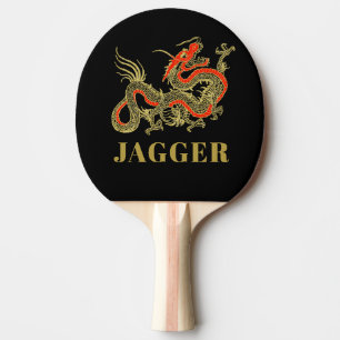 Raquette De Ping Pong Imaginaire rouge noir chinois Dragon Monogramme