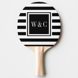 Raquette De Ping Pong Initiales de monogramme noir blanc bande