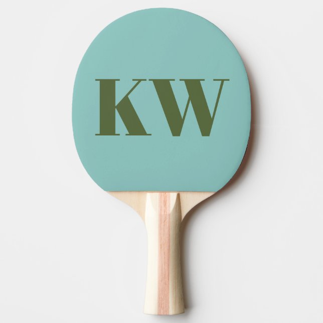Raquette De Ping Pong Initiales de Monogramme Vert Bleu Moderne Personna (Devant)