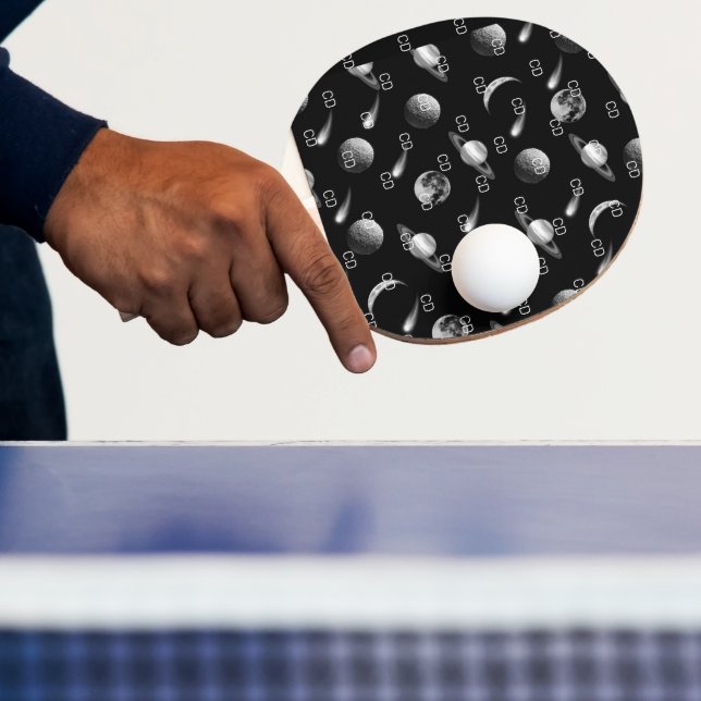 Raquette De Ping Pong Initiales en monogramme noir blanc galaxy (Insitu)