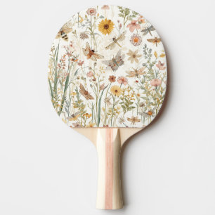 Raquette De Ping Pong Jardin de fleurs sauvages papillons botaniques flo