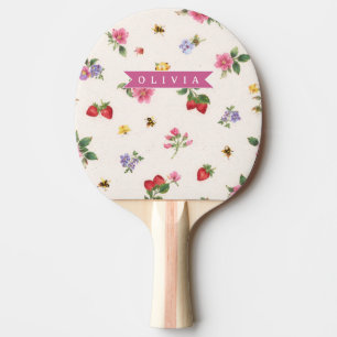 Raquette De Ping Pong Jardin de fraises personnalisé Cottagecore abeille