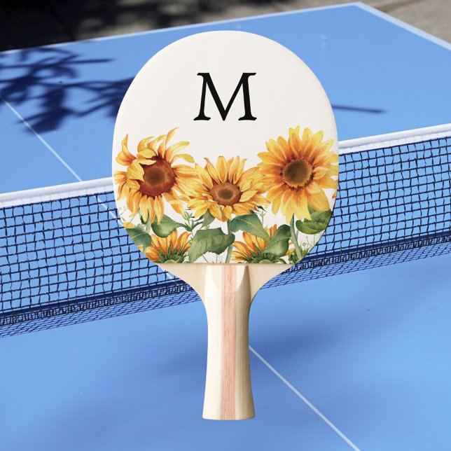 Raquette De Ping Pong Jardin de tournesols jaunes rustiques monogrammés (In situ)