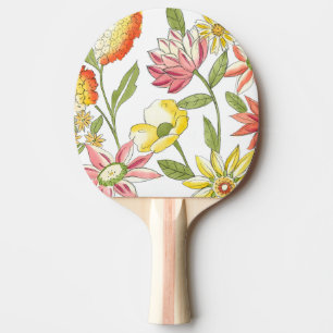 Raquette De Ping Pong Jardin fleuri avec Arrière - plan blanc