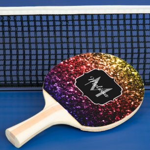 Raquette De Ping Pong Jaune arc-en-ciel rouge violet pétillants Monogram