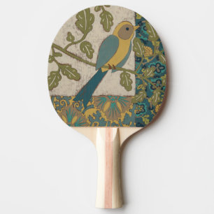 Raquette De Ping Pong Jaune et oiseau bleu turquoise étés perché sur une