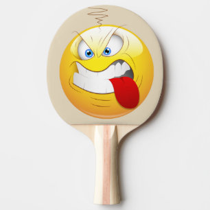 Raquette De Ping Pong Jeu sur le visage heureux fâché en jaune