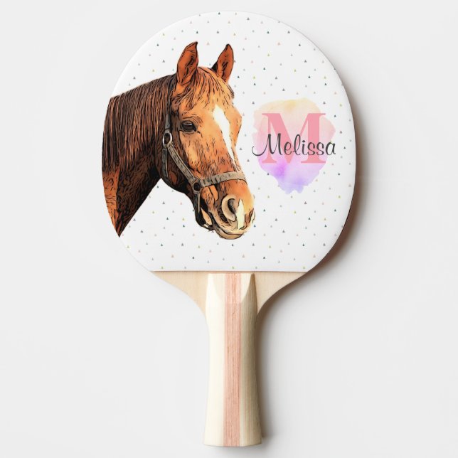 Raquette De Ping Pong Joli Cheval Animal Equestre Étables Monogramme (Devant)