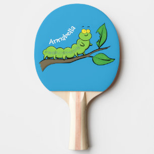 Raquette De Ping Pong Joli dessin animé de chenille verte mignonne