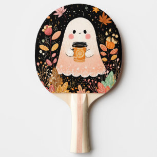 Raquette De Ping Pong Joli Fantôme d'Automne avec Café à la Citrouille –