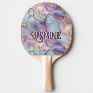 Raquette De Ping Pong Joli Iridescente Bleu violet or Marbre Monogramme