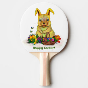 Raquette De Ping Pong Joli lapin de Pâques avec oeufs et fleurs