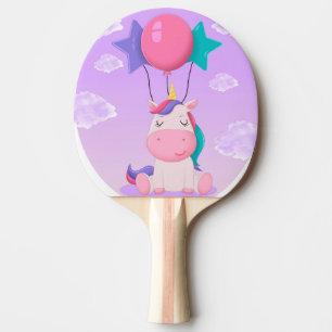 Raquette De Ping Pong Joli licorne assise et ballons lilas