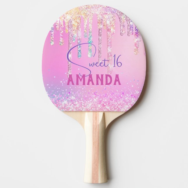 Raquette De Ping Pong Joli monogramme d'anniversaire de parties scintill (Devant)
