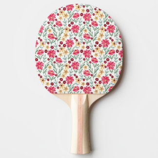 Raquette De Ping Pong Joli motif floral vintage rose et jaune